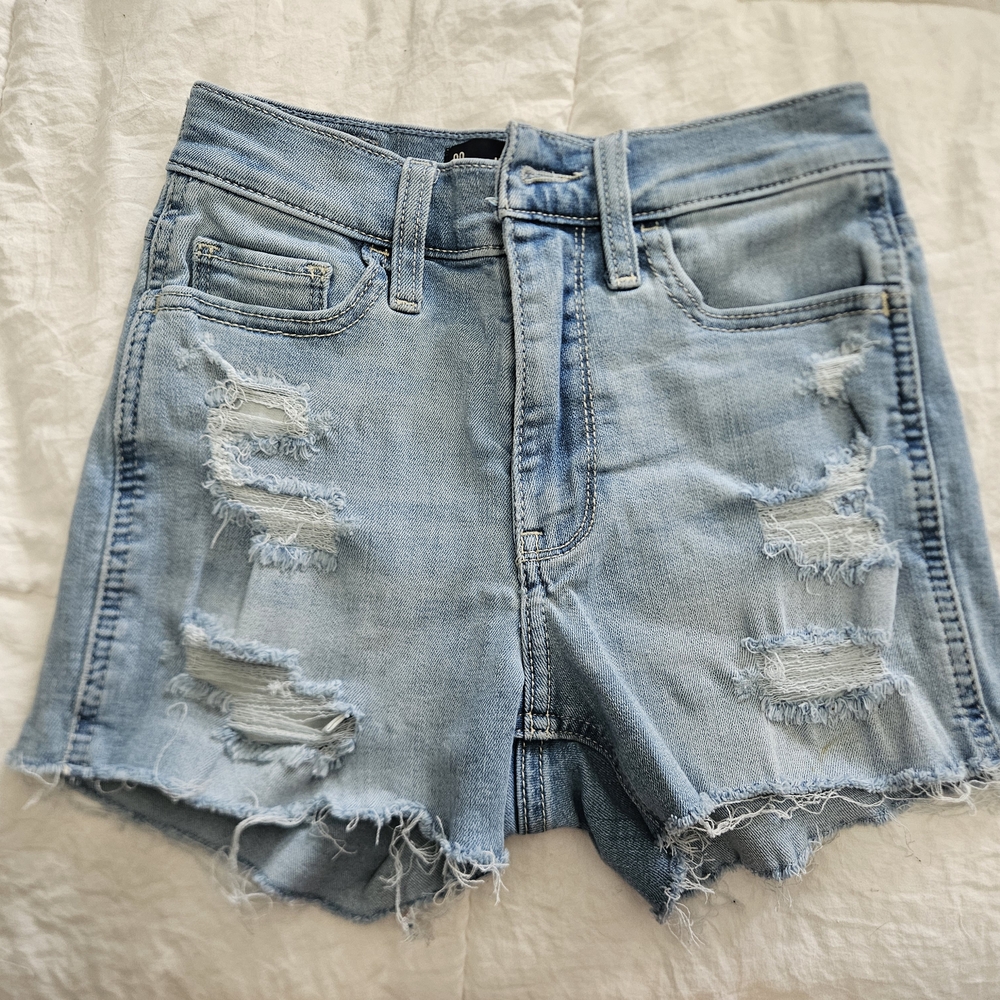 Hollister Ripped Soft Stretch Blue Jean Shorts Distressed Cut-Off Style